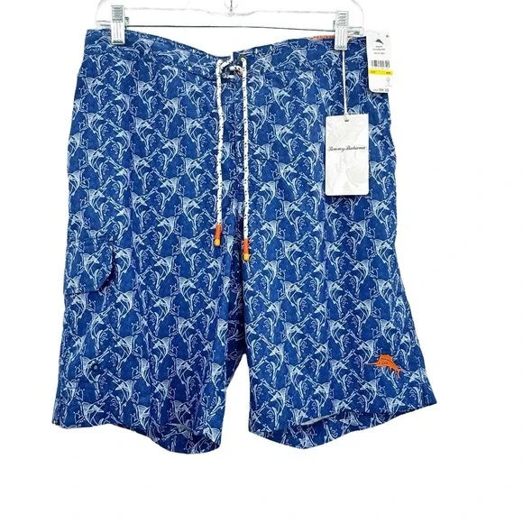 Tommy Bahama Baja Marlin Geo Shorts Elastic Waist Dark Cobalt Size M NWT